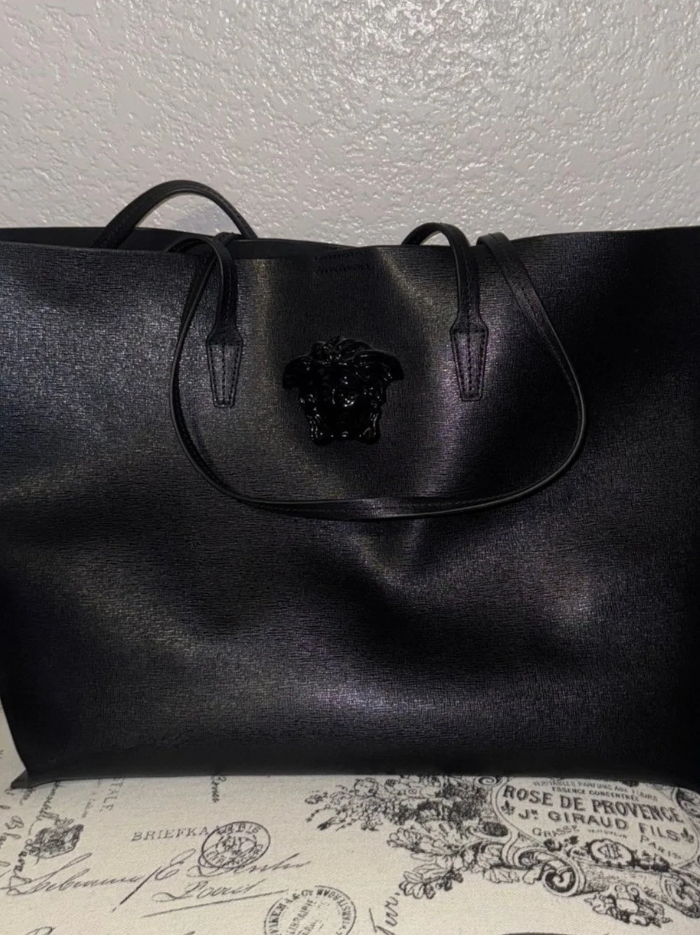 Versace Black Medusa Leather Tote Bag